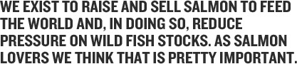 We exist to raise and sell salmon to feed the world and, in doing so, reduce pressure on wild fish stocks. As salmon lovers we think that is pretty important.